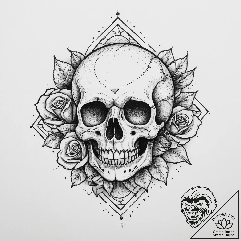 Tattoo sketch rose with a skull, tattoo drawi... - tattoo sketch (№1756468930_0, 29.08.2025 12:02) — tattoovalue.net