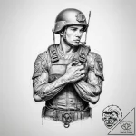 Tattoo sketch soldier with a lock – tattoo sketch (№1756469128_0, 29.08.2025 12:05) — tattoovalue.net