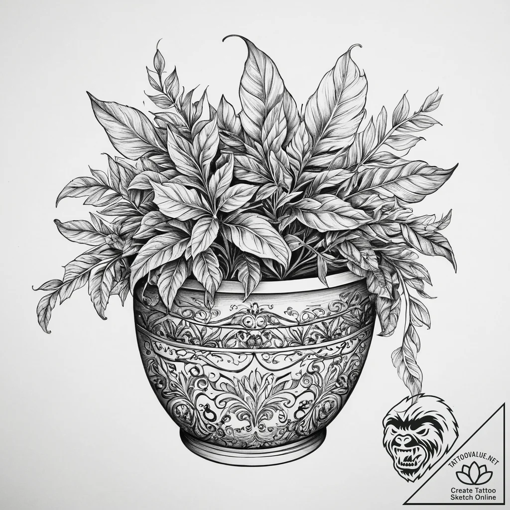 Tattoo sketch mint plant in a pot, tattoo dra... - tattoo sketch (№1756470913_0, 29.08.2025 12:35) — tattoovalue.net