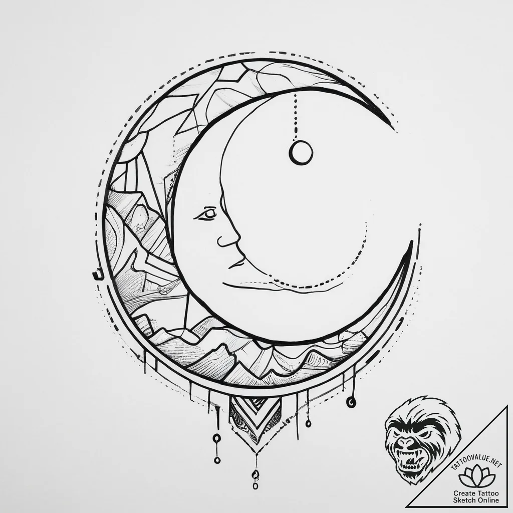 Tattoo sketch geometric moon, tattoo drawing... - tattoo sketch (№1756471701_0, 29.08.2025 12:48) — tattoovalue.net