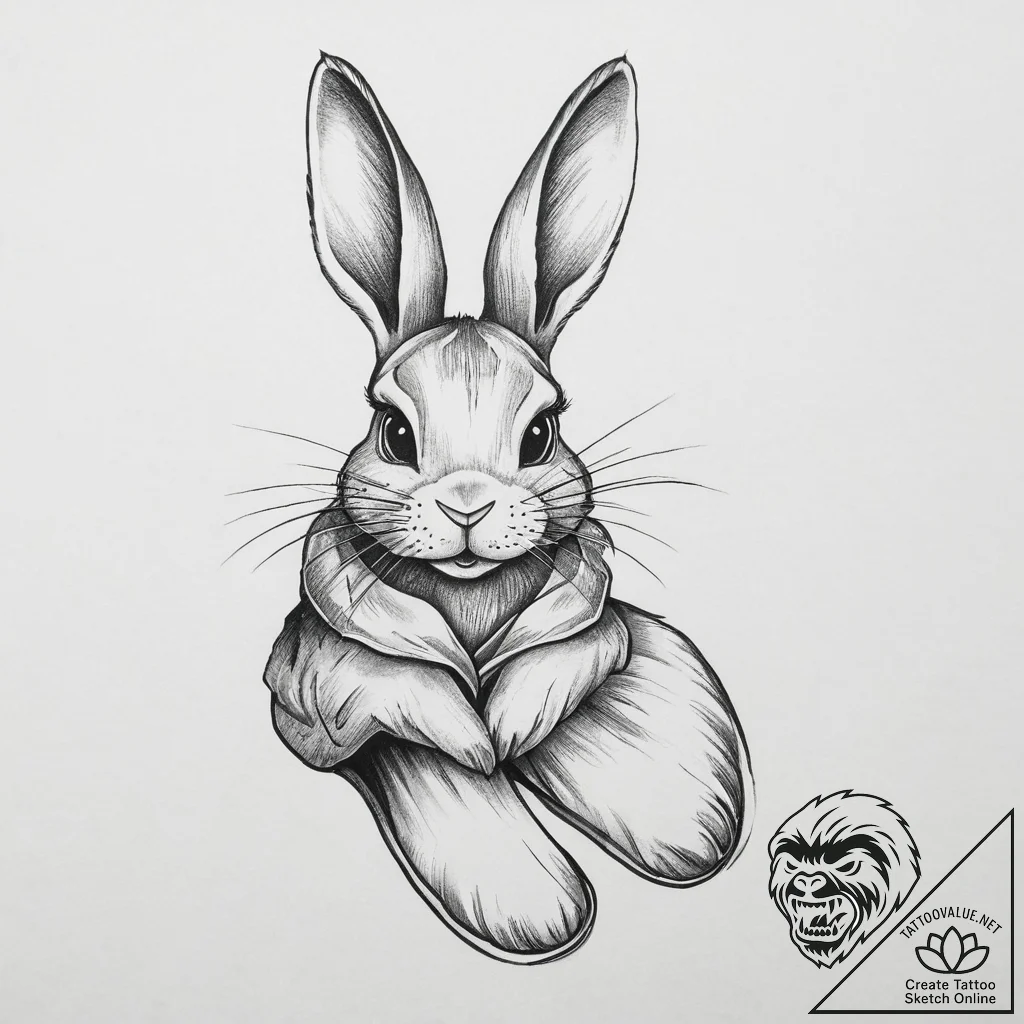 Tattoo sketch slippers with a bunny, artistic... - tattoo sketch (№1756473890_0, 29.08.2025 13:24) — tattoovalue.net