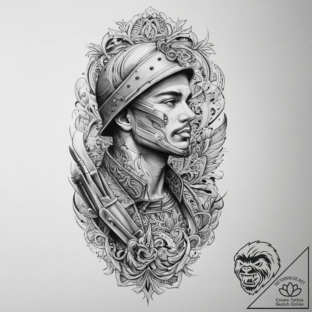 Tattoo sketch soldier with a brush, tattoo sk... - tattoo sketch (№1756475682_0, 29.08.2025 13:54) — tattoovalue.net