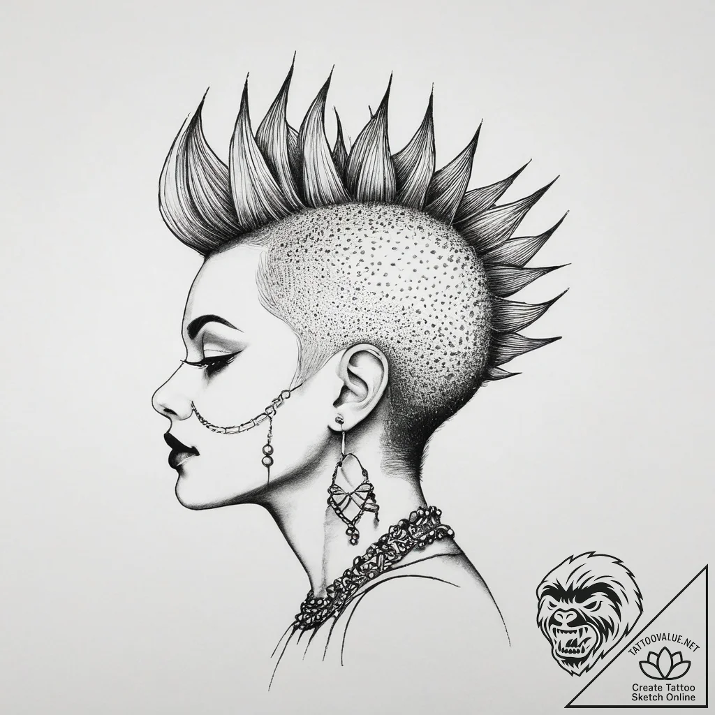 Tattoo sketch punk rock mohawk silhouette, ta... - tattoo sketch (№1756475879_0, 29.08.2025 13:57) — tattoovalue.net