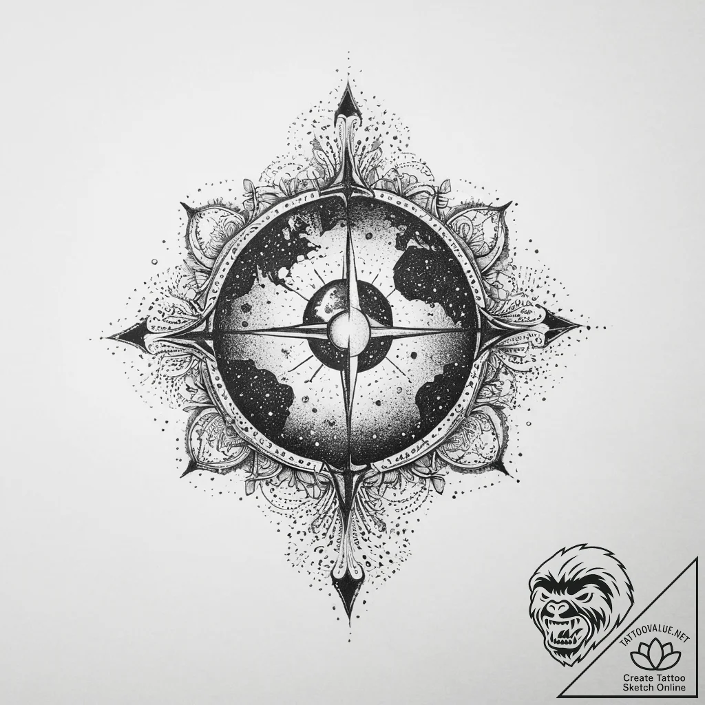 Tattoo sketch cosmic earth, tattoo flash shee... - tattoo sketch (№1756476078_0, 29.08.2025 14:01) — tattoovalue.net