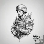 Tattoo sketch soldier with a pen, concept art… – tattoo sketch (№1756476484_0, 29.08.2025 14:08) — tattoovalue.net
