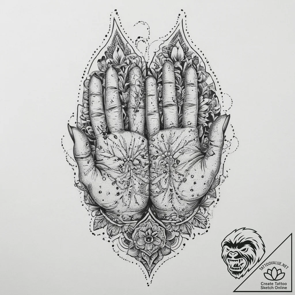 Tattoo sketch hands with a grave, tattoo line... - tattoo sketch (№1756477081_0, 29.08.2025 14:18) — tattoovalue.net