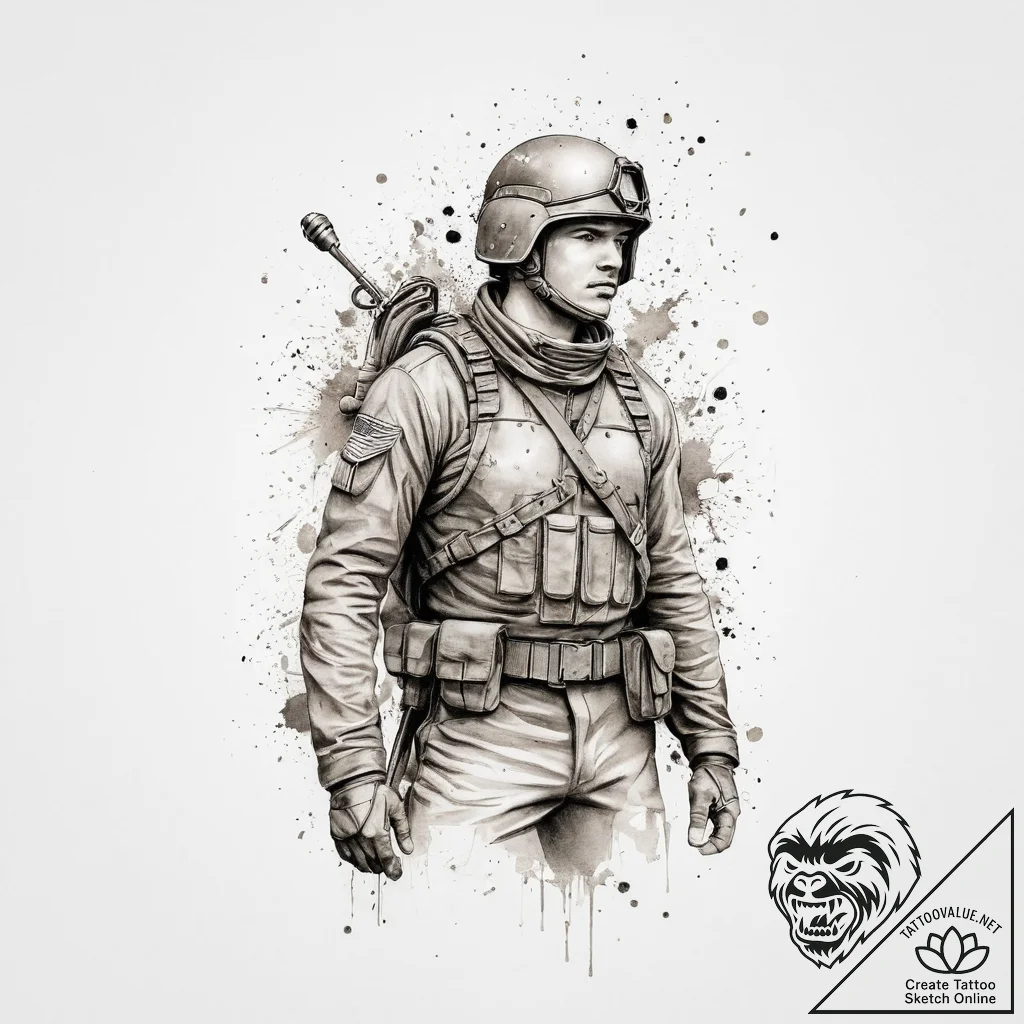 Tattoo sketch soldier with a constellation, t... - tattoo sketch (№1756477480_0, 29.08.2025 14:24) — tattoovalue.net