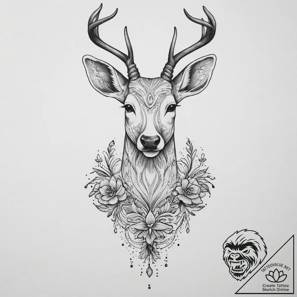 Tattoo sketch elegant doe tattoo, tattoo line... - tattoo sketch (№1756478473_0, 29.08.2025 14:41) — tattoovalue.net