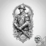 Tattoo sketch soldier with a scroll, tattoo s… – tattoo sketch (№1756479662_0, 29.08.2025 15:01) — tattoovalue.net