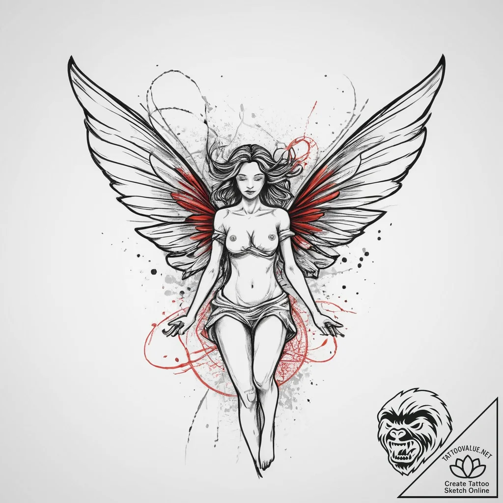 Tattoo sketch fairy flying, tattoo line art,... - tattoo sketch (№1756481453_0, 29.08.2025 15:30) — tattoovalue.net