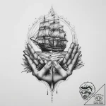 Tattoo sketch hands with a ship, tattoo flash… – tattoo sketch (№1756483436_0, 29.08.2025 16:03) — tattoovalue.net