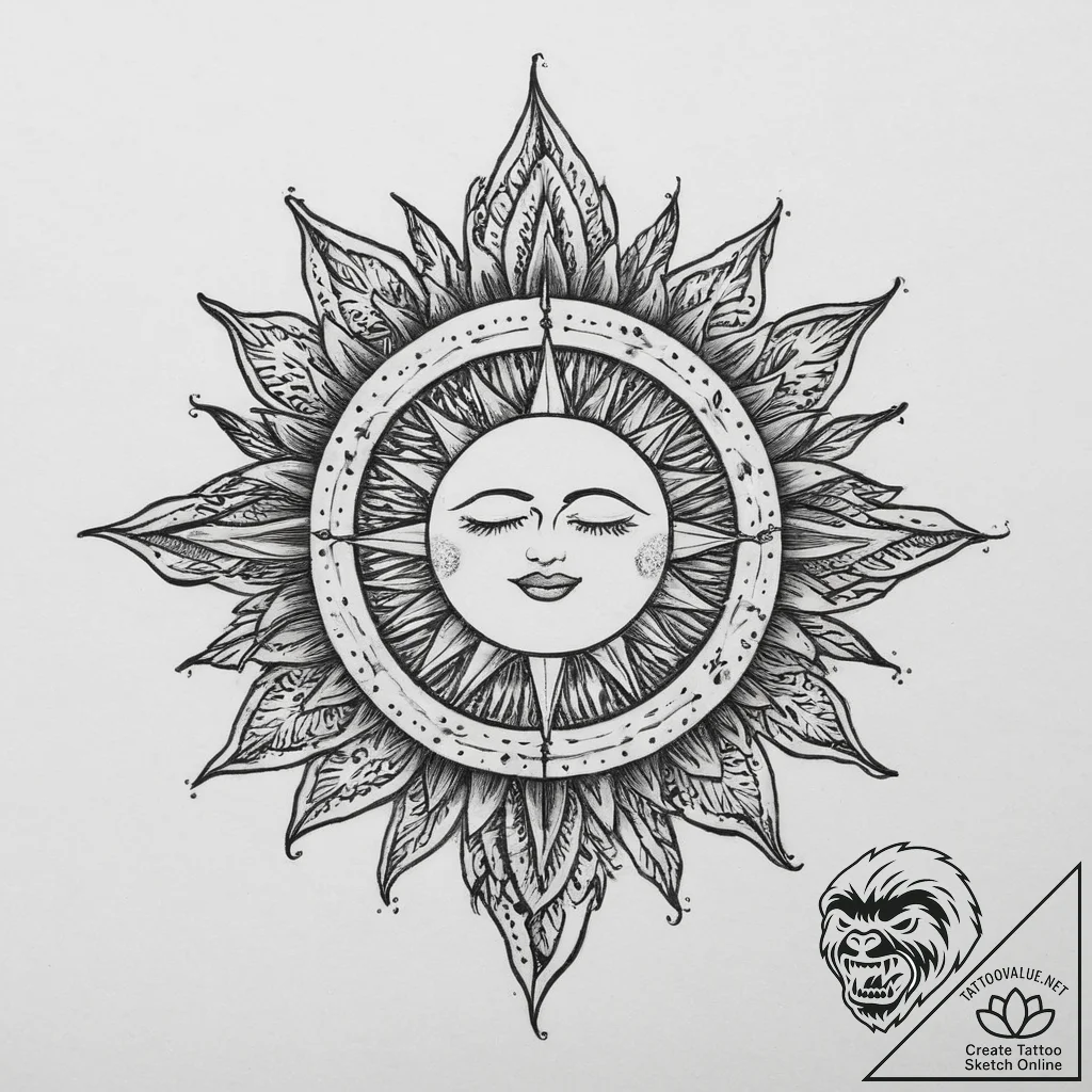 Tattoo sketch sun rising, concept art for tat... - tattoo sketch (№1756484822_0, 29.08.2025 16:27) — tattoovalue.net