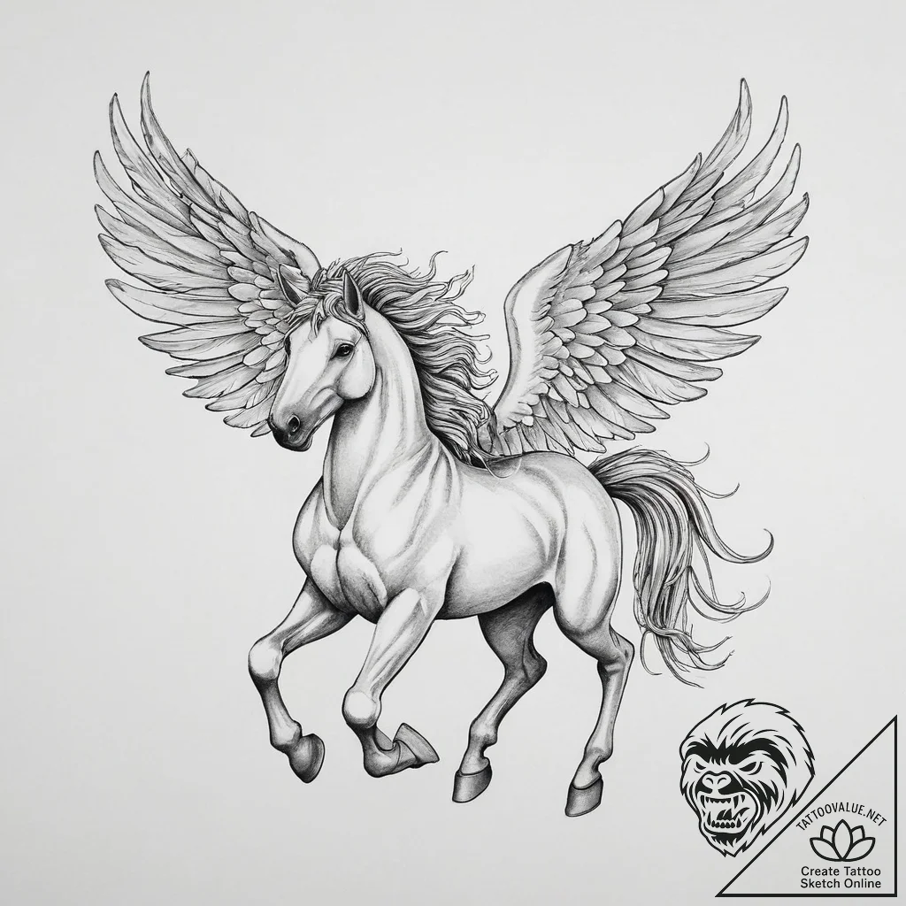 Tattoo sketch pegasus - tattoo sketch (№1756485812_0, 29.08.2025 16:43) — tattoovalue.net