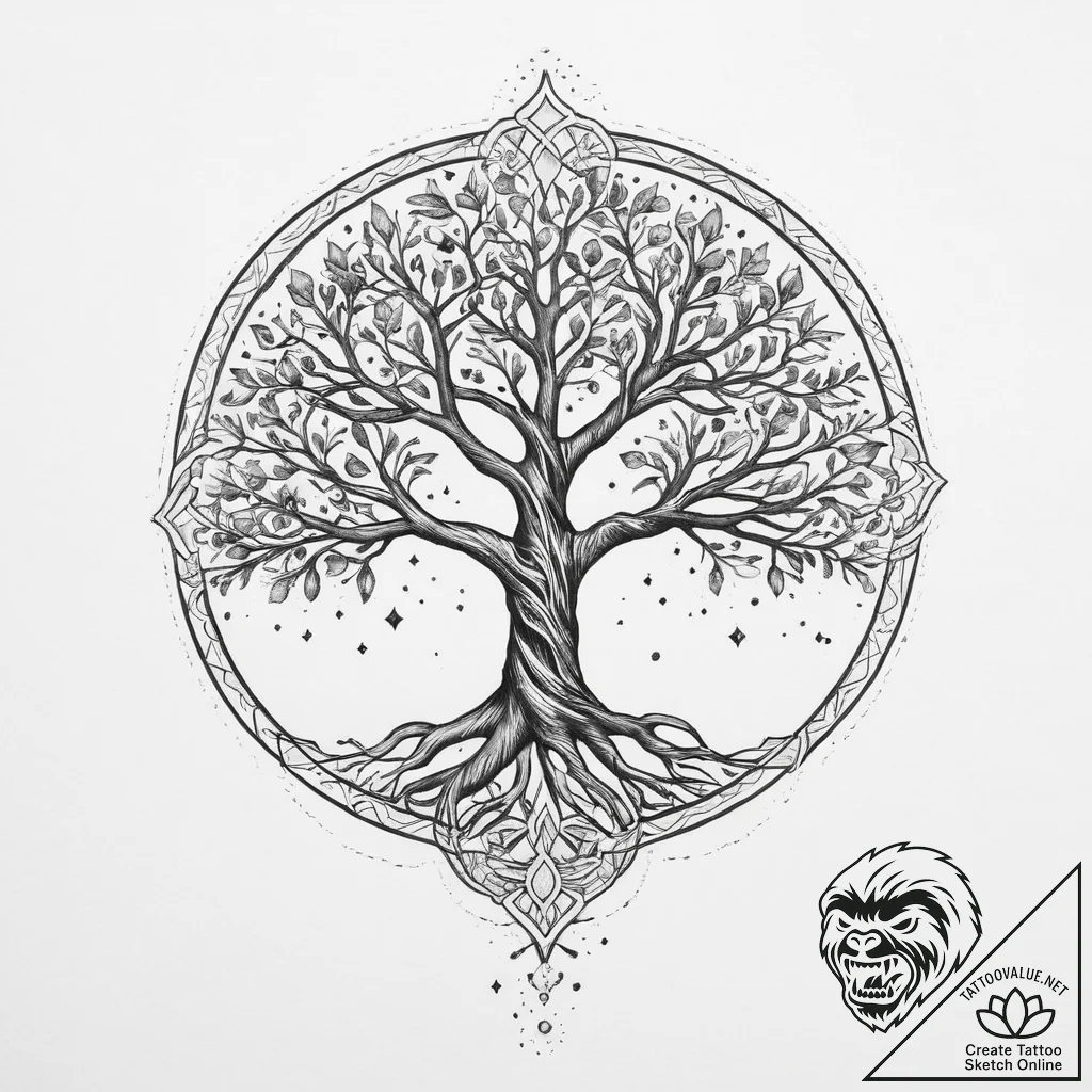 Tattoo sketch cosmic tree of life - tattoo sketch (№1756488796_0, 29.08.2025 17:33) — tattoovalue.net