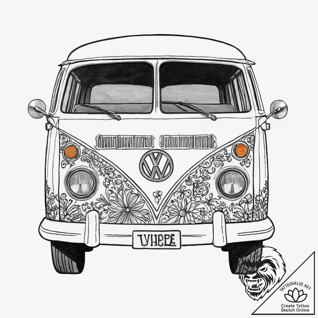 Tattoo sketch hippie vw van, ink illustration... - tattoo sketch (№1756492223_0, 29.08.2025 18:30) — tattoovalue.net