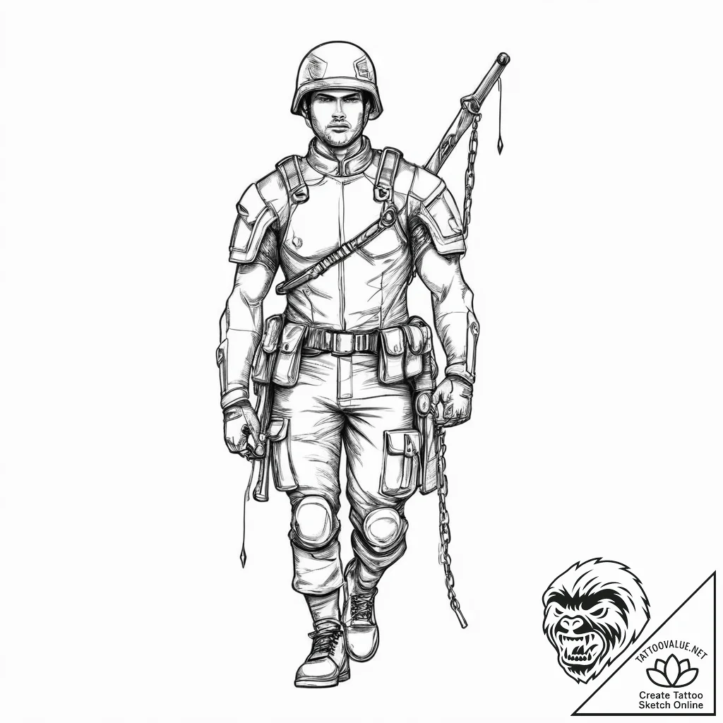 Tattoo sketch soldier with a chain, tattoo fl... - tattoo sketch (№1756493222_0, 29.08.2025 18:47) — tattoovalue.net