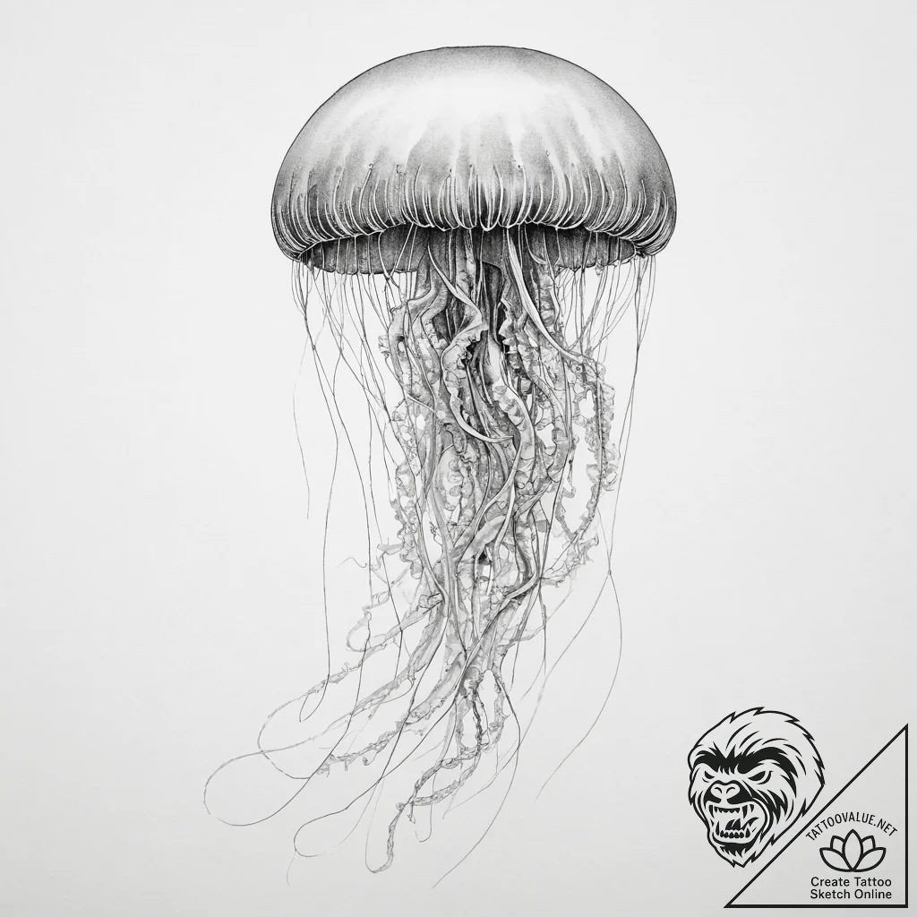 Tattoo sketch graceful jellyfish floating - tattoo sketch (№1756493426_0, 29.08.2025 18:50) — tattoovalue.net
