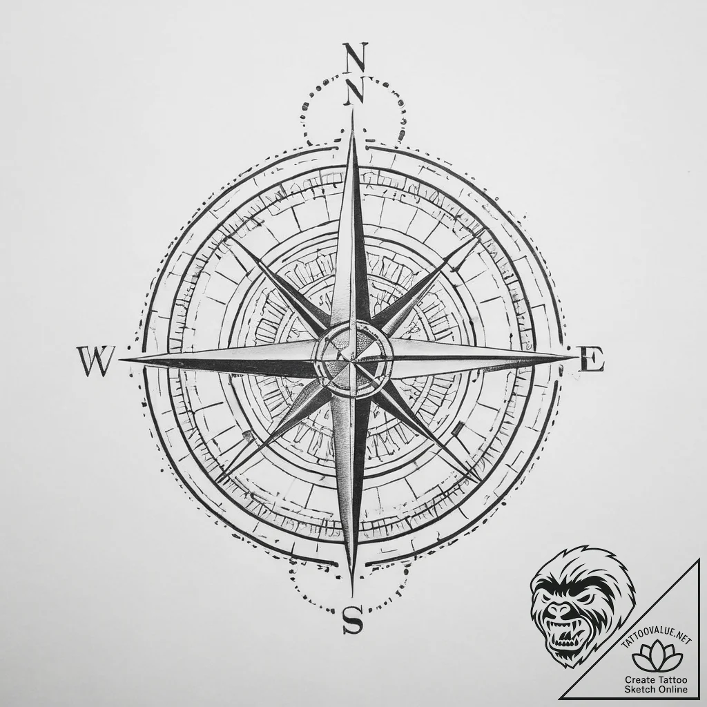 Tattoo sketch compass - tattoo sketch (№1756495232_0, 29.08.2025 19:20) — tattoovalue.net