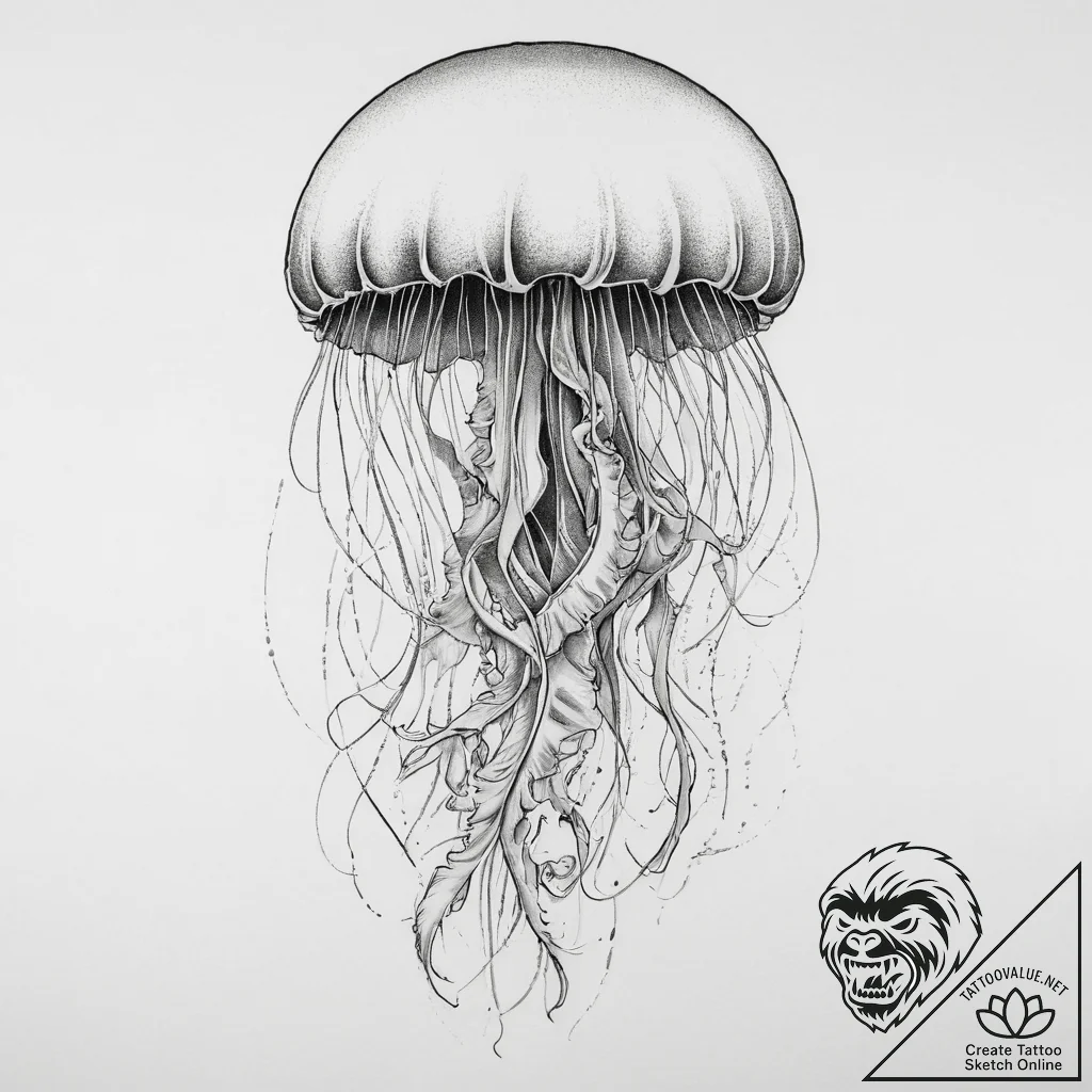 Tattoo sketch graceful jellyfish, tattoo flas... - tattoo sketch (№1756495428_0, 29.08.2025 19:23) — tattoovalue.net
