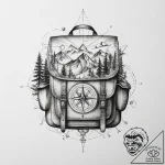 Tattoo sketch hiking a backpack with a compas… – tattoo sketch (№1756498862_0, 29.08.2025 20:21) — tattoovalue.net