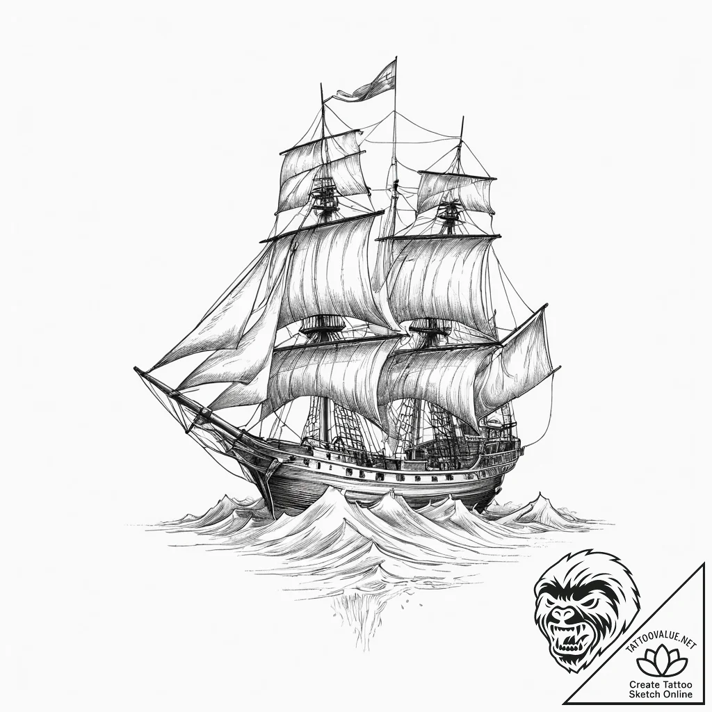 Tattoo sketch sailing ship, tattoo sketch des... - tattoo sketch (№1756499062_0, 29.08.2025 20:24) — tattoovalue.net