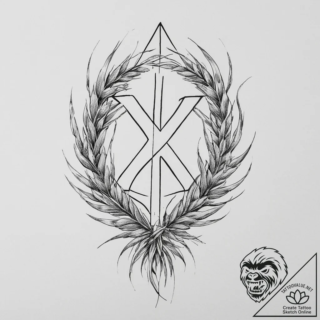 Tattoo sketch jera rune with wheat stalks and... - tattoo sketch (№1756499864_0, 29.08.2025 20:37) — tattoovalue.net