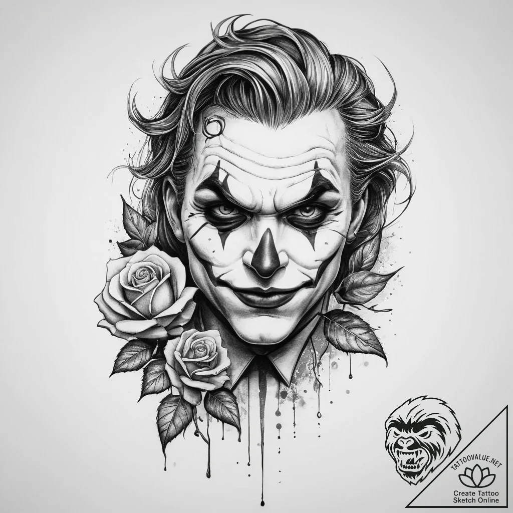 Tattoo sketch joker with a rose - tattoo sketch (№1756500874_0, 29.08.2025 20:54) — tattoovalue.net