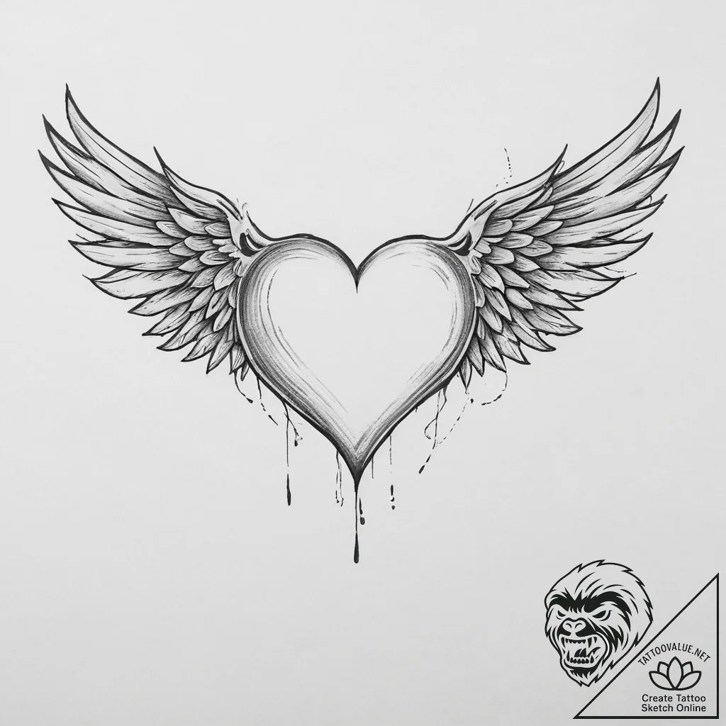 Tattoo sketch flying heart with wings - tattoo sketch (№1756502081_0, 29.08.2025 21:14) — tattoovalue.net