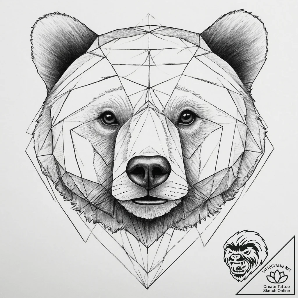 Tattoo sketch geometric bear, ink illustratio... - tattoo sketch (№1756502890_0, 29.08.2025 21:28) — tattoovalue.net