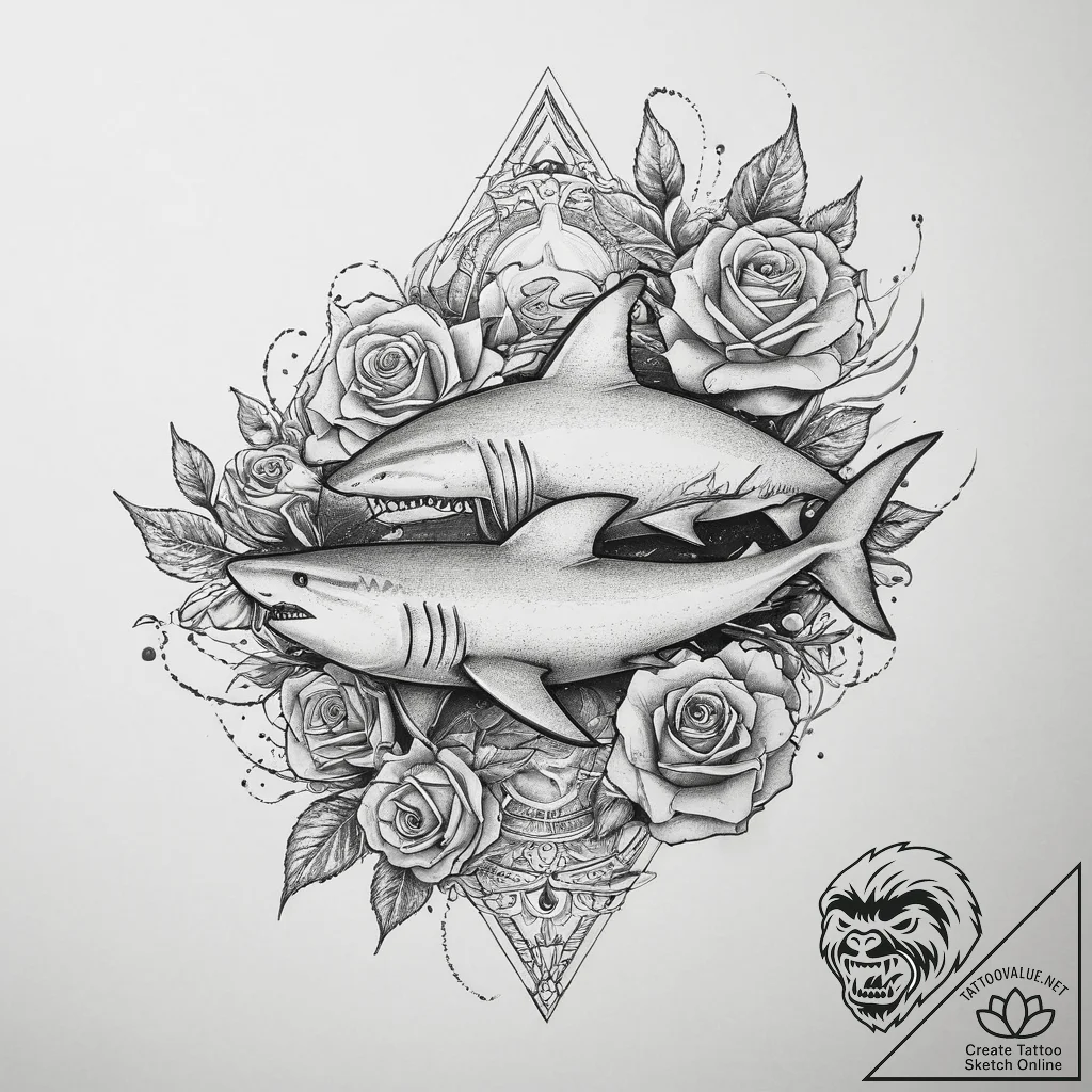 Tattoo sketch hands with a shark, artistic ta... - tattoo sketch (№1756503088_0, 29.08.2025 21:31) — tattoovalue.net