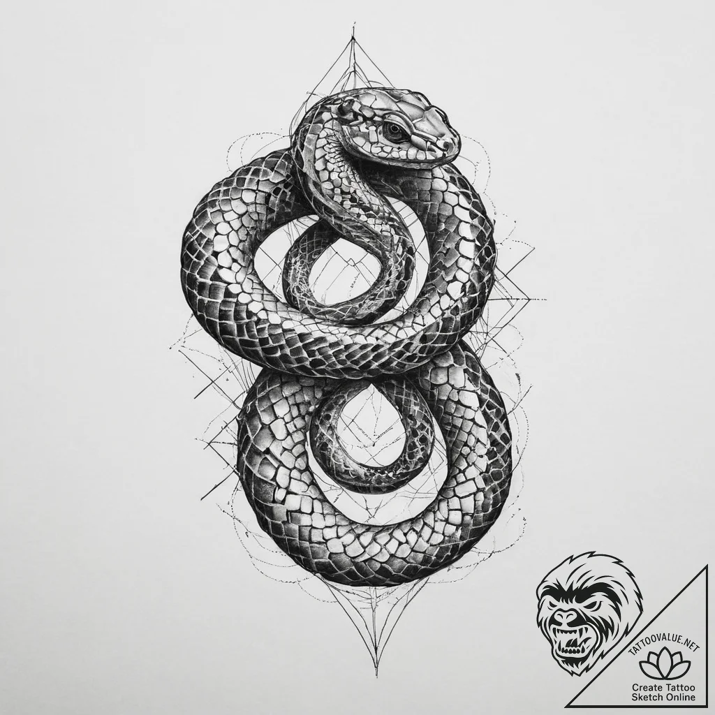 Tattoo sketch geometric snake, concept art fo... - tattoo sketch (№1756504085_0, 29.08.2025 21:48) — tattoovalue.net