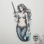 Tattoo sketch mermaid with a sword, tattoo dr… – tattoo sketch (№1756505286_0, 29.08.2025 22:08) — tattoovalue.net