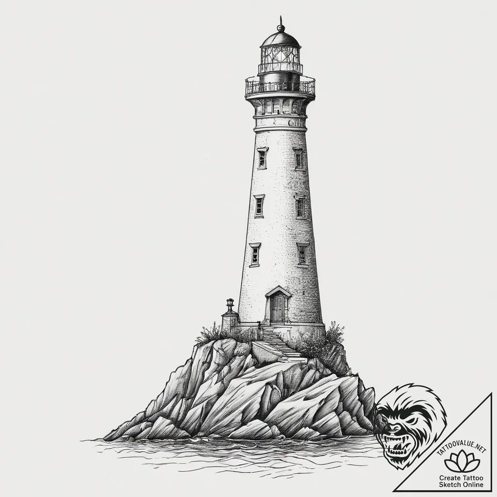 Tattoo sketch a lighthouse on a cliff, ink il... - tattoo sketch (№1756508901_0, 29.08.2025 23:08) — tattoovalue.net