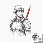 Tattoo sketch soldier with a pencil, ink illu… – tattoo sketch (№1756514537_0, 30.08.2025 00:42) — tattoovalue.net