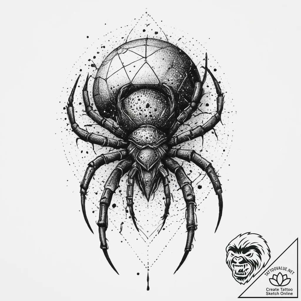 Tattoo sketch soldier with a spider, ink illu... - tattoo sketch (№1756514936_0, 30.08.2025 00:48) — tattoovalue.net