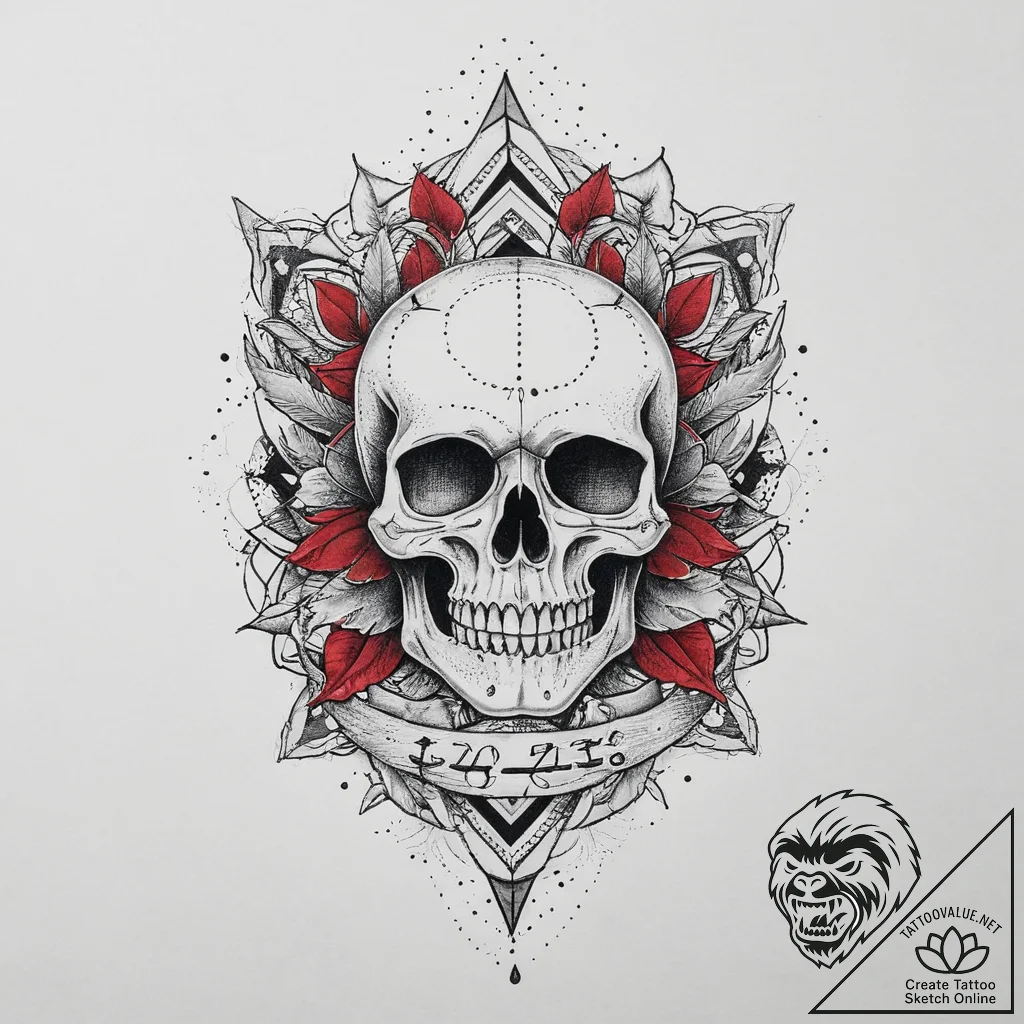 Tattoo sketch leather vest with a skull, tatt... - tattoo sketch (№1756515139_0, 30.08.2025 00:52) — tattoovalue.net
