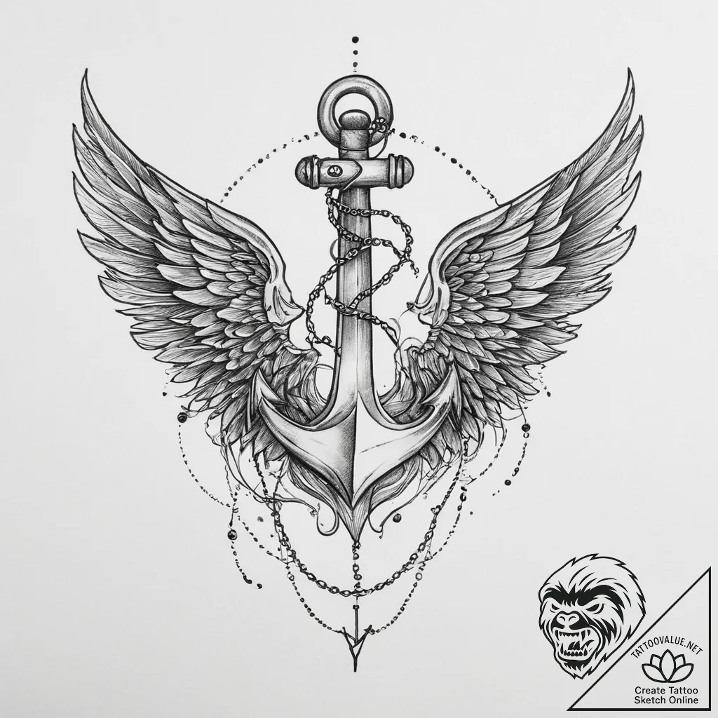 Tattoo sketch wings and anchor - tattoo sketch (№1756515747_0, 30.08.2025 01:02) — tattoovalue.net