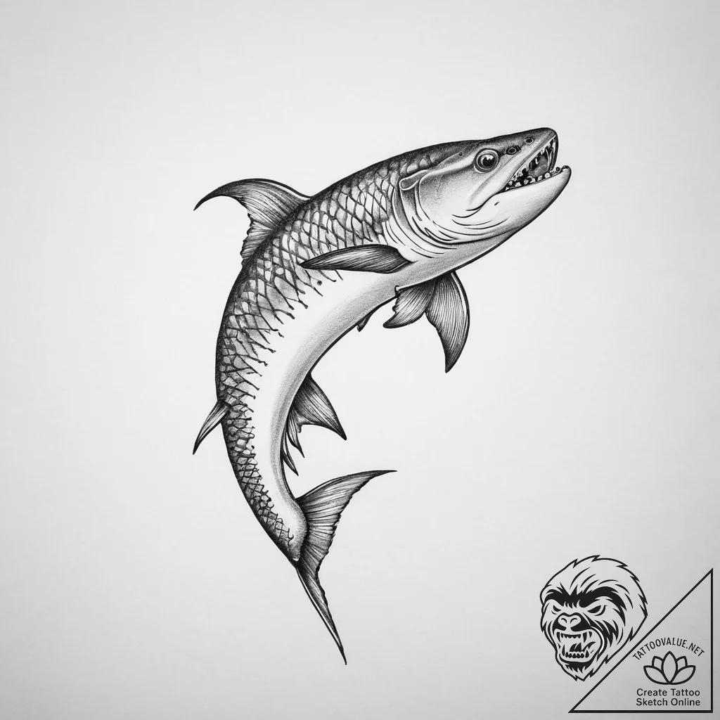 Tattoo sketch russian sturgeon - tattoo sketch (№1756516960_0, 30.08.2025 01:22) — tattoovalue.net