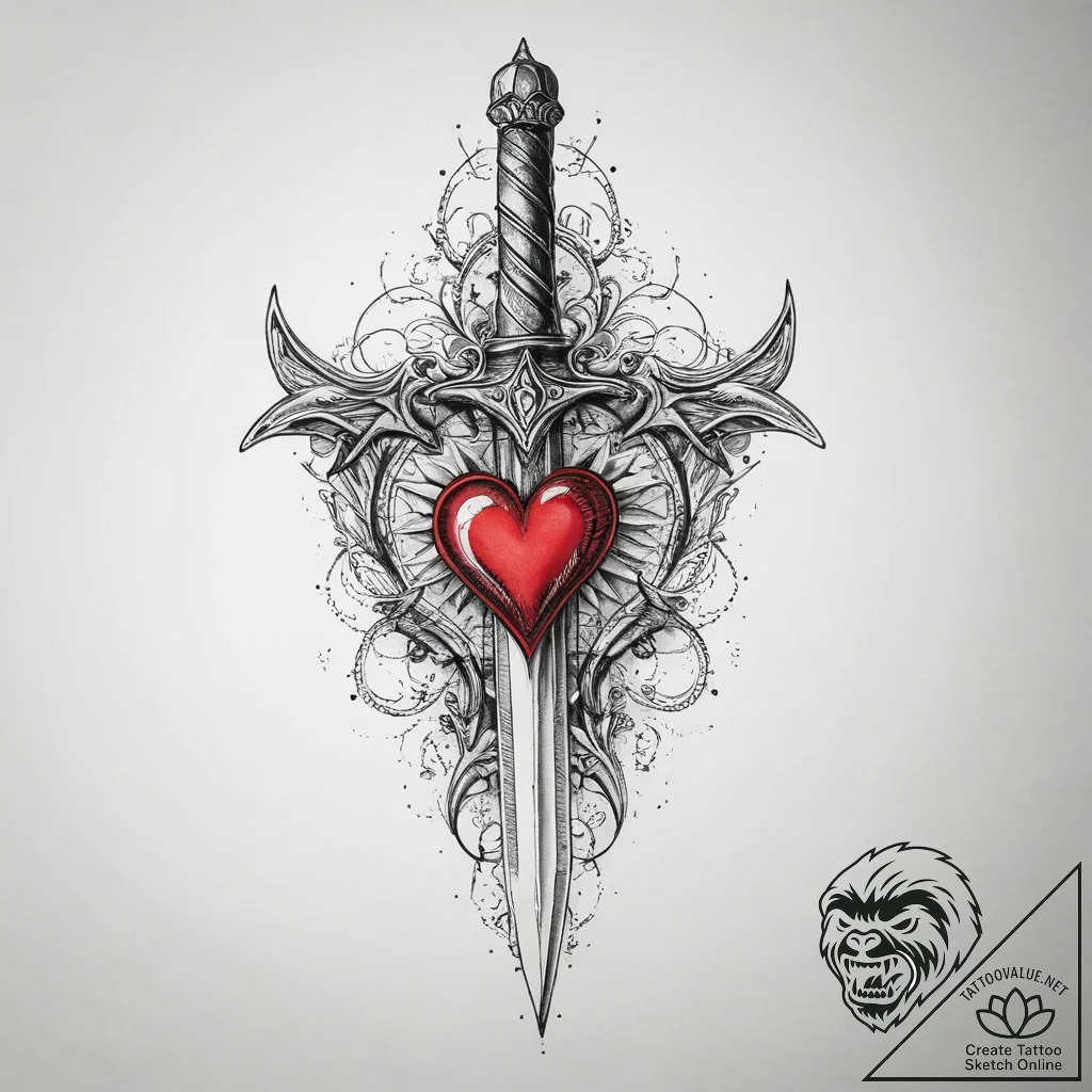 Tattoo sketch dagger and a heart, artistic ta... - tattoo sketch (№1756520157_0, 30.08.2025 02:15) — tattoovalue.net