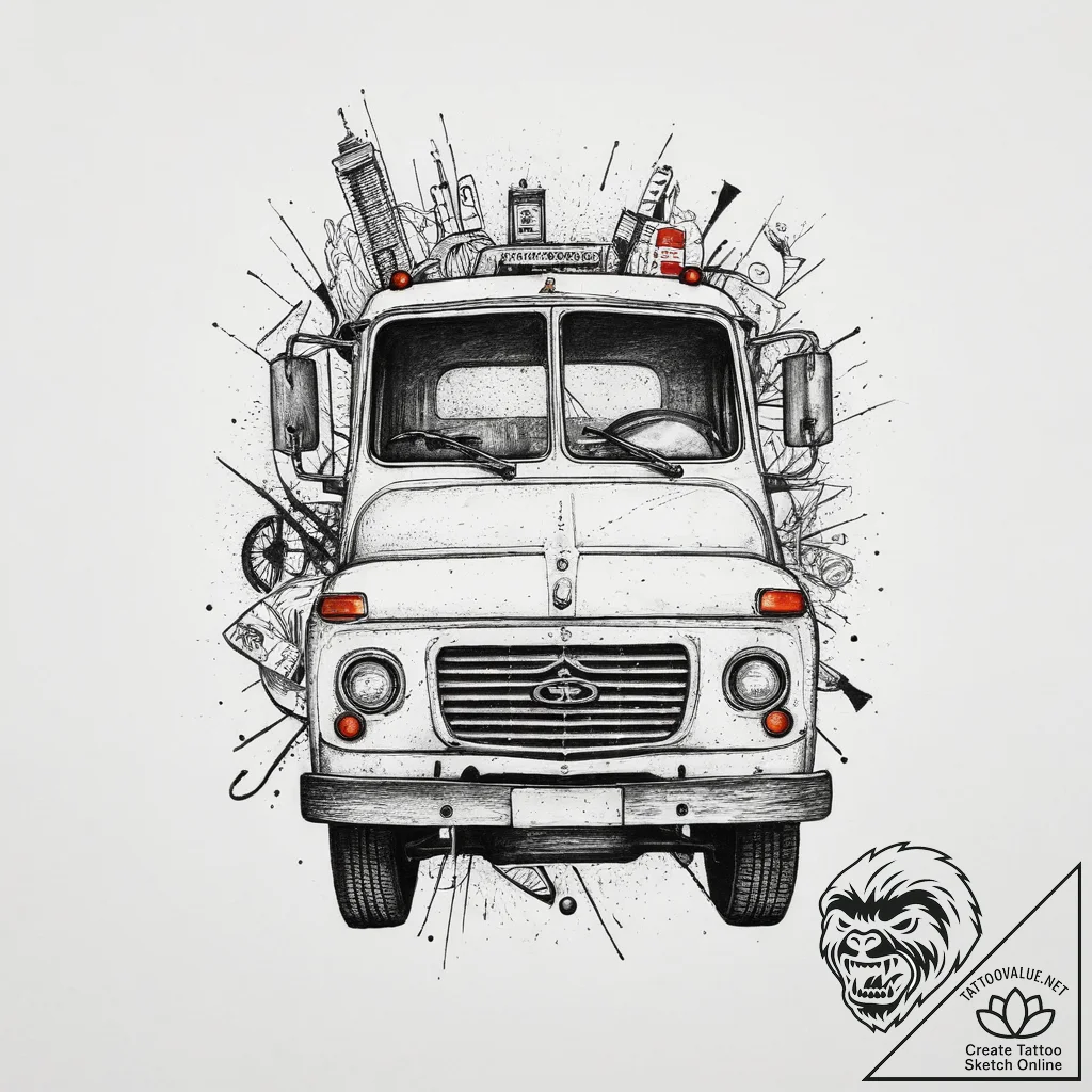 Tattoo sketch mail carrier postal truck, tatt... - tattoo sketch (№1756520953_0, 30.08.2025 02:29) — tattoovalue.net