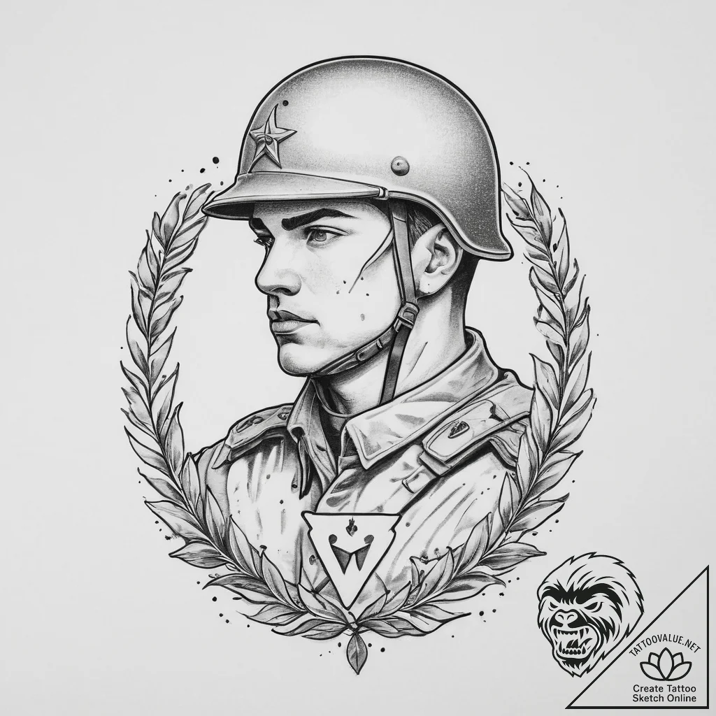 Tattoo sketch soldier with a letter, tattoo f... - tattoo sketch (№1756521350_0, 30.08.2025 02:35) — tattoovalue.net