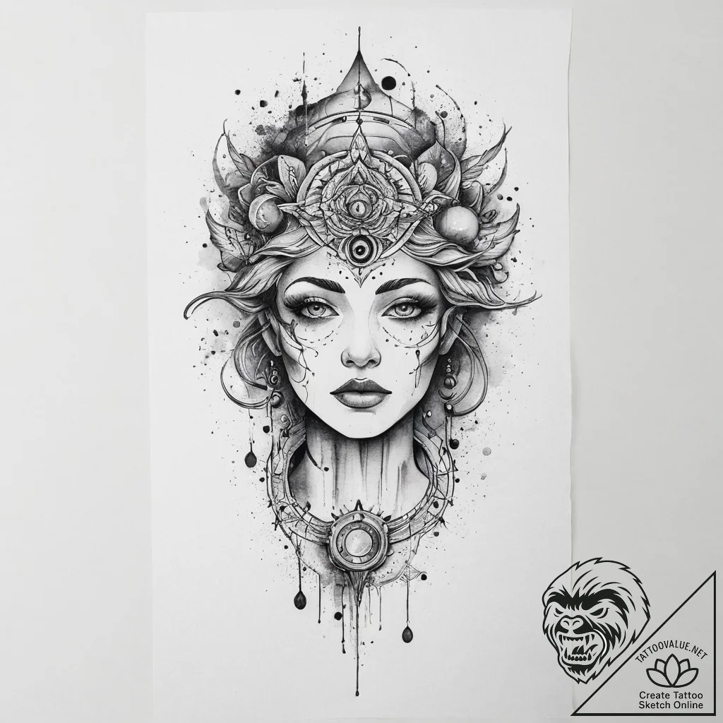 Tattoo sketch cosmic person, artistic tattoo... - tattoo sketch (№1756522743_0, 30.08.2025 02:59) — tattoovalue.net