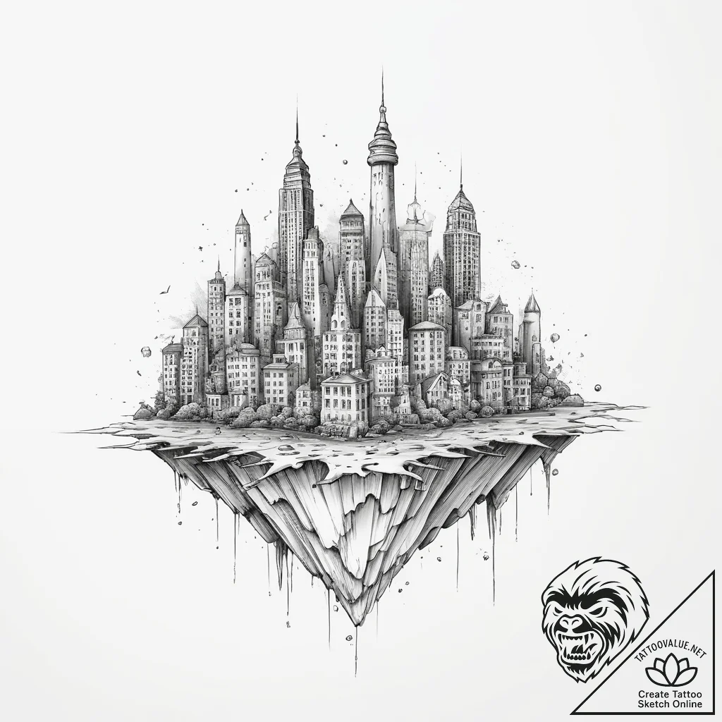 Tattoo sketch floating city - tattoo sketch (№1756523140_0, 30.08.2025 03:05) — tattoovalue.net