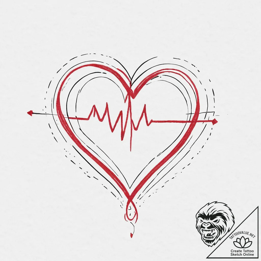 Tattoo sketch heartbeat with a symbol, concep... - tattoo sketch (№1756523337_0, 30.08.2025 03:08) — tattoovalue.net