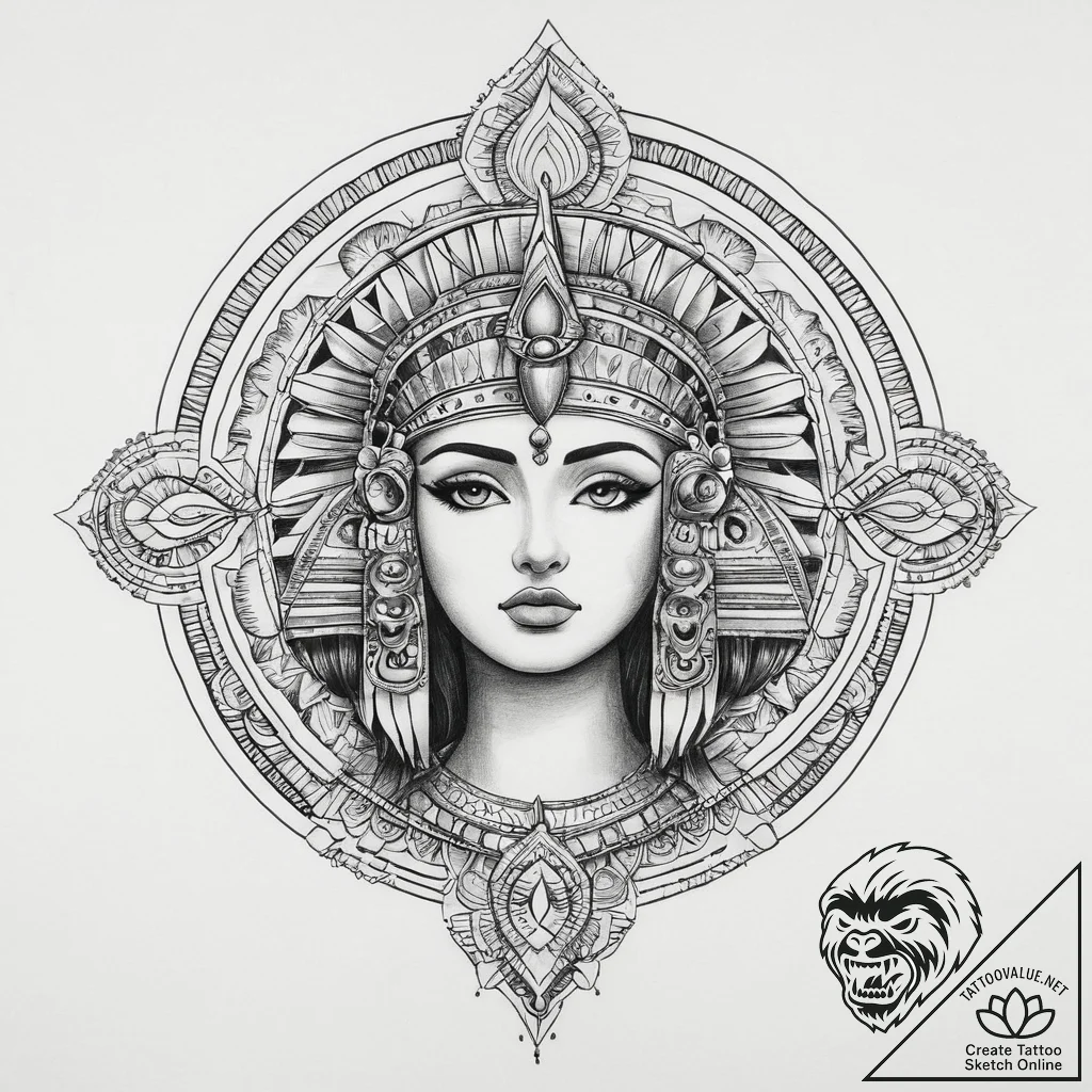Tattoo sketch cleopatra portrait in a neo-tra... - tattoo sketch (№1756524134_0, 30.08.2025 03:22) — tattoovalue.net