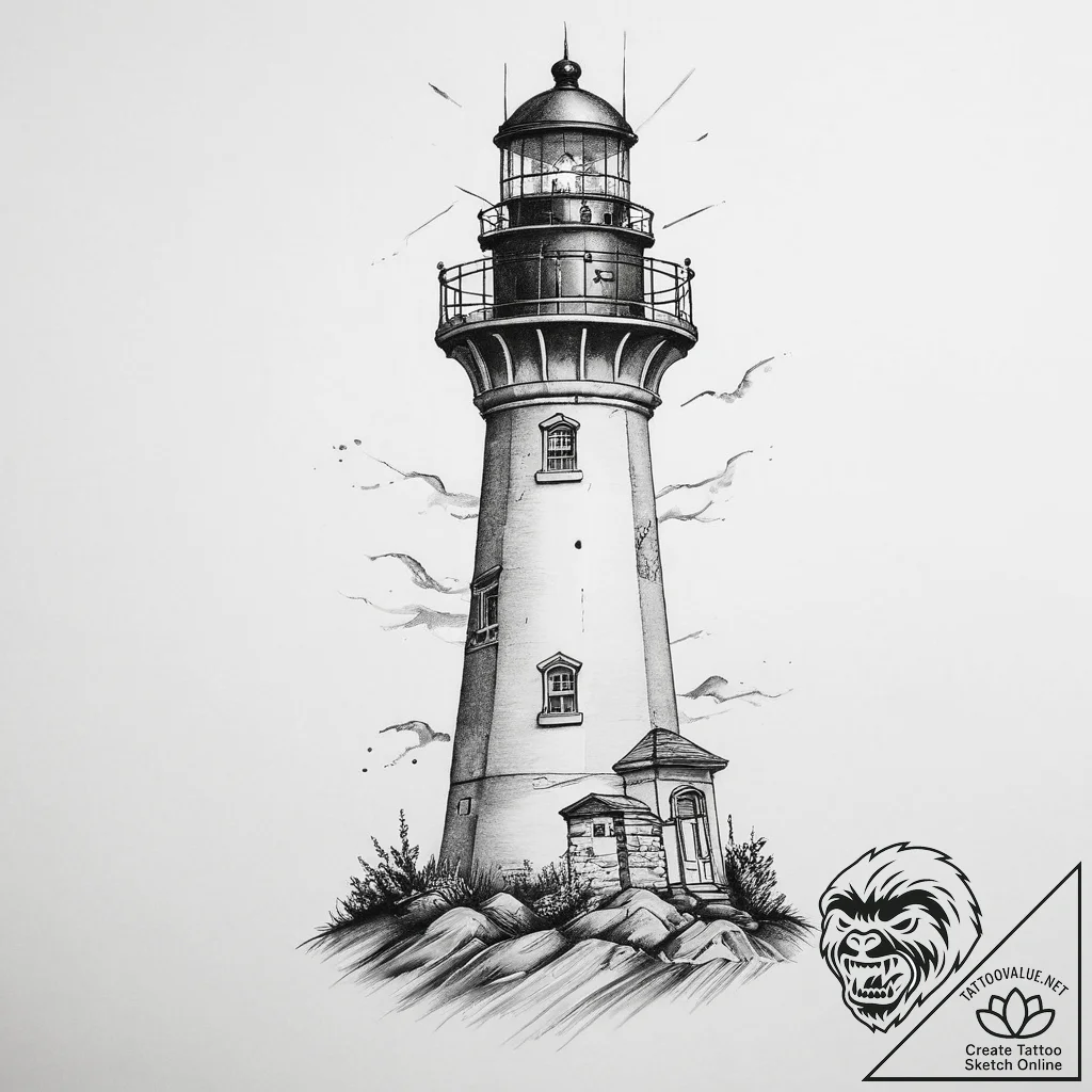 Tattoo sketch lighthouse - tattoo sketch (№1756524333_0, 30.08.2025 03:25) — tattoovalue.net