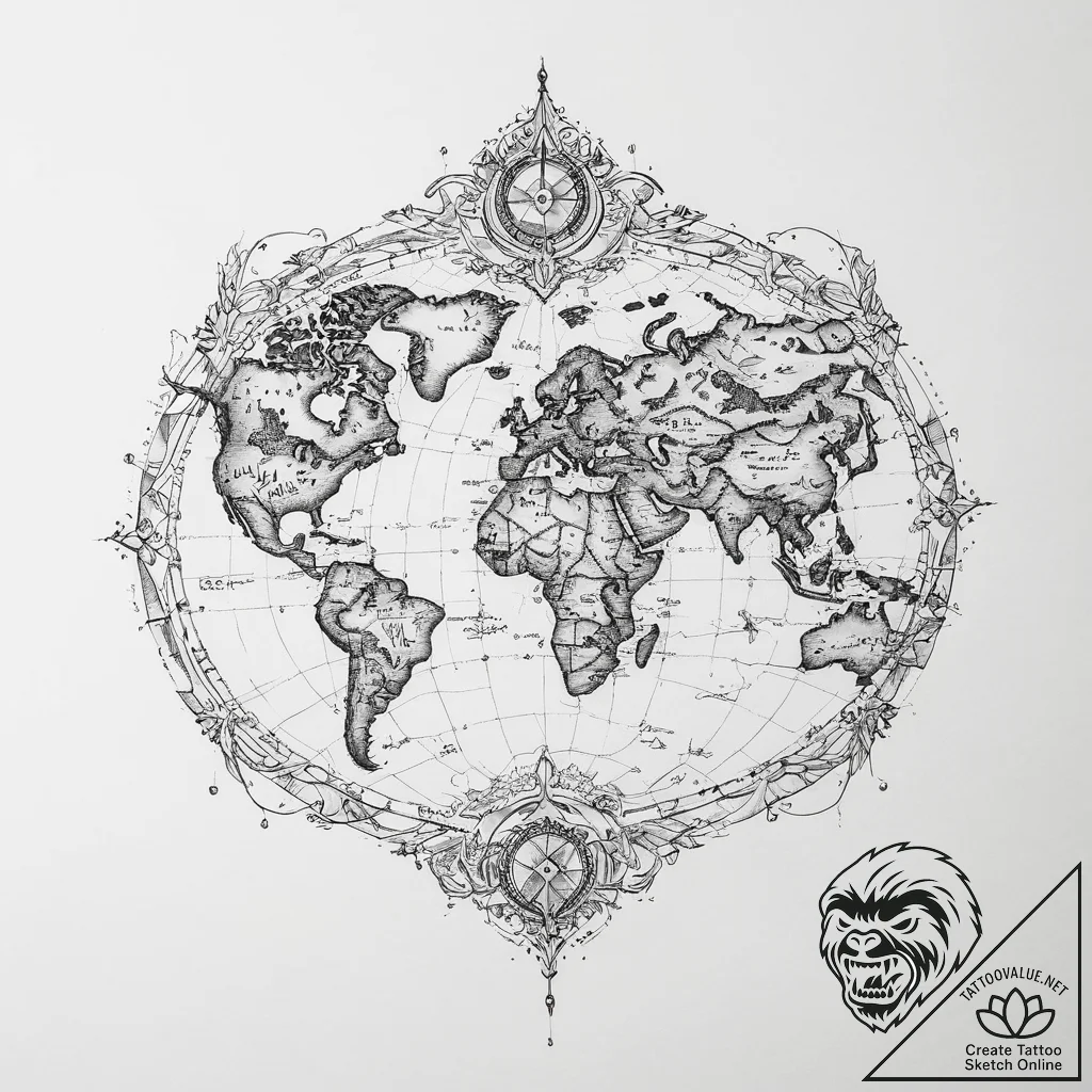 Tattoo sketch mystical map - tattoo sketch (№1756525325_0, 30.08.2025 03:42) — tattoovalue.net