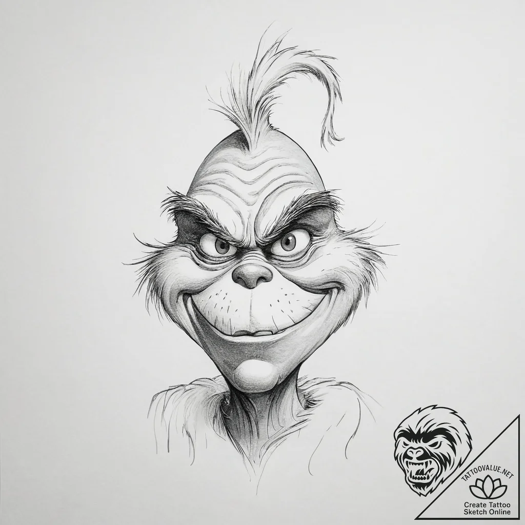Tattoo sketch the grinch with a tail - tattoo sketch (№1756525918_0, 30.08.2025 03:51) — tattoovalue.net