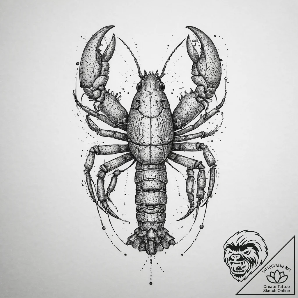 Tattoo sketch lobster, tattoo line art, on a... - tattoo sketch (№1756527310_0, 30.08.2025 04:15) — tattoovalue.net