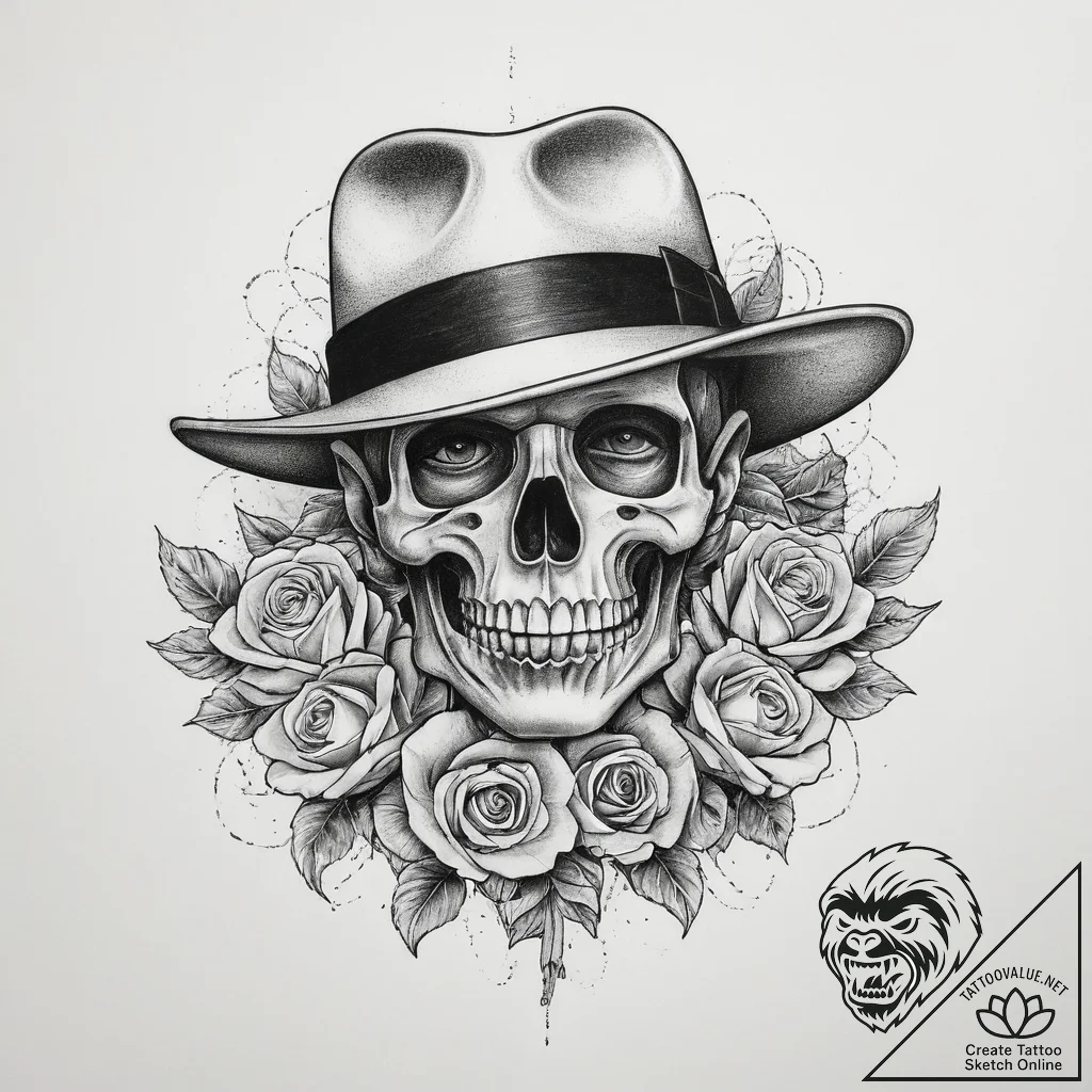 Tattoo sketch meyer lansky with a hat, concep... - tattoo sketch (№1756528104_0, 30.08.2025 04:28) — tattoovalue.net